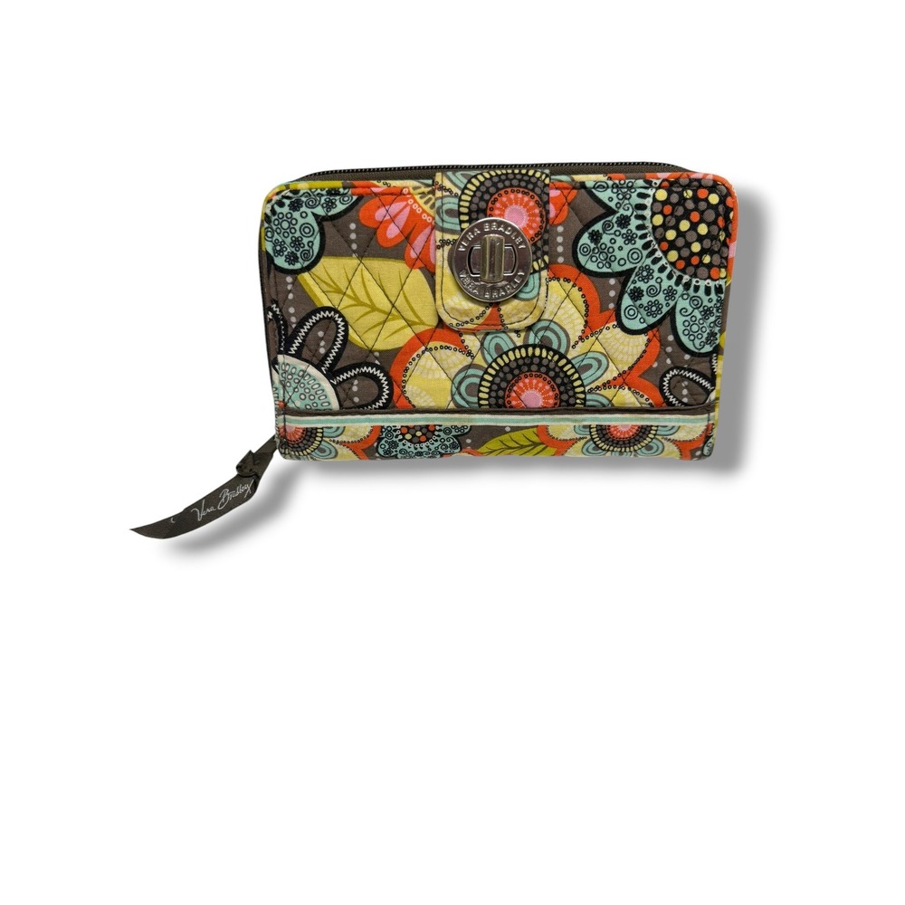 Vera Bradley Flower Power Turn Lock‎ Wallet Quilted Floral Zip Around Organizer